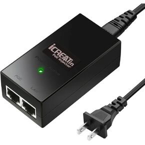iCreatin 24volt Gigabit POE Injector, 24V 1A Passive PoE Adapter for Ubiquiti POE-24-12W-G POE-24-24W-G, Mikrotik Devices, 10/100/1000Mbps