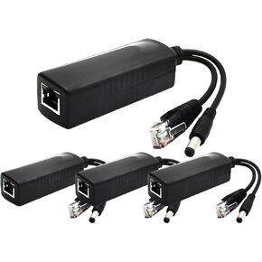 ANVISION 4-Pack 12V DC Output Active PoE Splitter Adapter, IEEE 802.3af, 10/100Mbps, for IP Camera AP Voip Phone and More, AV-PS12
