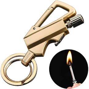 BIASTNR Permanent Match with Bottle Opener Metal Keychain Lighter, Reusable Waterproof Flint Matchstick Fire Starter for Camping Hunting, Great Gift Ideas Gold
