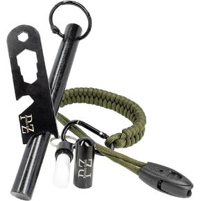 Potato Zone Waterproof Survival Fire Starter Kit | 5" x 1/2" Ferrocerium Rod, Up to 32,000 Strikes, Weatherproof Design, 550lb Paracord, Whistle, Multi-Tool Striker, Waterproof Capsule, Carabiner