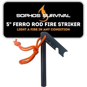 Ferro Rod Fire Starter Survival Tool 5" Fire Striker with High Visibility Paracord Lanyard | 20,000+ Strikes | Wind & Waterproof Flint and Steel