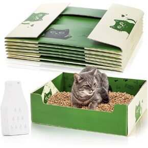 SOUJOY 8 Pcs Disposable Litter Boxes for Cats, Travel Litter Box with Scoop, Double Layer Waterproof Litter Tray for Cats Small Pets, 14.8 x 11.6 x 4.7inch