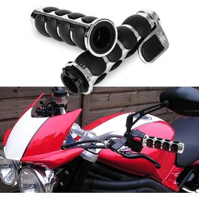 OXMART Motorcycle Hand Grips Universal 1 inch Chrome Motorcycle Grips with Throttle Assist and Anti-Slip Rubber Design Fit for Harley Yamaha Kawasiki Suzuki Cruisers
