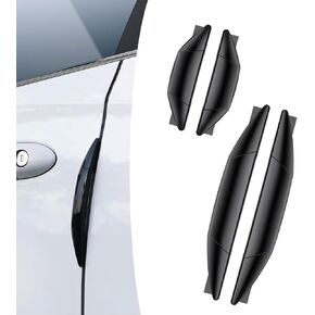 Pack-4 Car Door Anti-Collision Strip, 2 Long 2 Short Rearview Mirror Body Trim, Hollow Buffer Shock-Absorbing Side Door Edge Protector, Unviersal for Car Exterior Anti-Scratch Strips (Black)