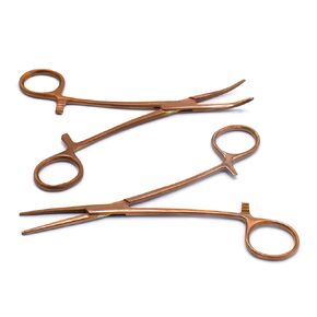 MuskalMed Set of 2 Curved & Straight 6.25" Hemostat Set (Rose Gold) - Stainless Steel Locking Tweezer Clamps - Ideal Hemostats for Nurses, Fishing Forceps, Crafts and Hobby