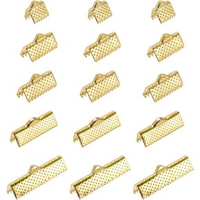 uxcell 100Pcs Ribbon Crimp Clamp Ends, 8/10/13/20/25mm Bookmark Pinch Cord End Clasps for DIY Craft Making, Gold Tone (5 Sizes In1Set)