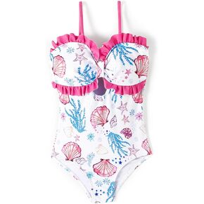 PATPAT Girls One-Piece Swimsuit Toddler Ruffle Bathing Suit Mermaid/Floral/Flamingo Print Swimwear