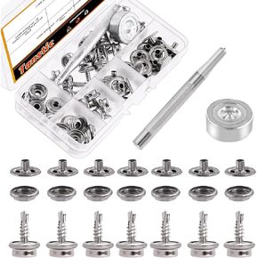 Tanstic 62Pcs(20 Sets) Stainless Steel Marine Canvas Snap Kit, Marine Grade Canvas and Upholstery Boat Cover Snap Button Fastener Kit with 2Pcs Setting Tool for Boat Cover Furniture