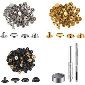 420 Pieces (105Sets) Leather Snap and Fastener Kit Tool 5/8 inch (15mm) Snap Button kit Snaps for Leather Snaps and Fasteners kit for Leather Metal Snaps Button for Bag, Jeans, Clothes, Fabric