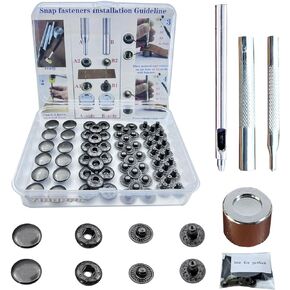 12.5MM Leather snap Fasteners kit，25 Sets Brass Metal Button Snaps for Clothes、Jackets、Jeans 、Wears Bags (with Standard Install Tool、Practice Operations Webbing） (Antique, 25)