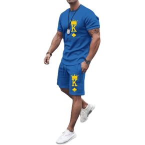 MARLLCO Mens Short Sets Outfits 2 Piece Summer Tracksuits Short Sleeve Shirt and Shorts Set Sport 3D Poker Graphic T Shirts