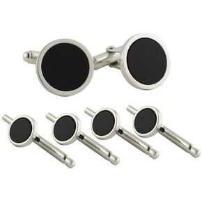 David Donahue Men's Sterling Silver Black Onyx Cufflinks Stud Set (SS866402)