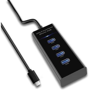 SatelliteSale USB Type C إلى Female USB 3.0/VGA/USB-C محول متعدد المنافذ بسرعة 5 جيجابت في الثانية 1080 بكسل PVC أسود