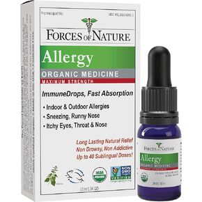 Forces of Nature - Natural Organic Allergy Maximum Strength Medicine (10ml) Non Drowsy, Non Addictive, Non GMO -Fight Indoor, Outdoor Allergies, Sneezing, Runny Nose, Itchy Eyes, Throat and Nose
