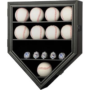 Verani 20 Baseball Display Case Cabinet Rack for Baseball Shadow Box with UV Protection Acrylic Door,Green Lining ,Wall Mount Display Cabinet for Baseball Enthusiast Collectible (Black)