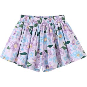 Toddler Girls Floral Pleated Skirt-Like Shorts Wide-Leg Flowy Skorts Kids Summer Clothes 2-9 Years