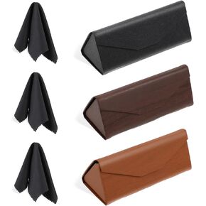 3 Pack Portable Sunglasses Case Foldable Glasses Case PU Hard Shell Eyeglasses Case With 3 Cleaning Cloths