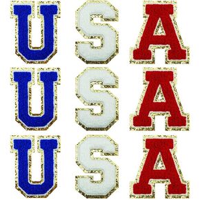 9 PCS USA Patch Patriotic Patch Chenille Letter Patches Embroidered Iron On Patch Sew On Patches for Clothing Bags