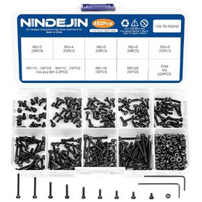 NINDEJIN M6 Hex Socket Head Cap Screws/Bolts Nuts Washers Assortment Kit, M6 x 8/10/12/14/ 16/18/20/25/30mm Metric Screws, 12.9 Carbon Steel Black Oxide Screws, Fully Machine Threaded, Allen Hex Drive