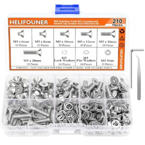 HELIFOUNER 1280 Pieces M2 M2.5 M3 M4 304 Stainless Steel Countersunk Head Socket Cap Metric Screws Bolts Washers Nuts Hardware Assortment Kit with Hex Wrenches