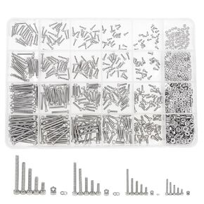 HVAZI Metric 1050PCS M1.4 M1.6 M2 M2.5 304 Stainless Steel Knurl Socket Head Cap Screws Hex Nuts Flat Washers Assortment Kit