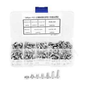 140pcs #10-32 304 Screws and Nuts, Stainless Steel PH Pan Head Screws Kit Assortment Set Repair Tool Accessory