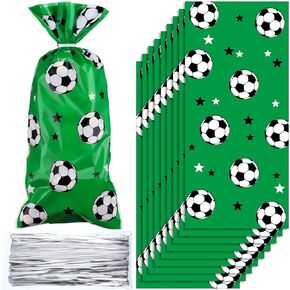100 Pcs Soccer Treat Bags Gift Bags, Soccer Party Favors Bag Heat Sealable Treat Candy Bags Soccer Cellophane Bag with 100 Pcs Silver Twist Ties (Clear)