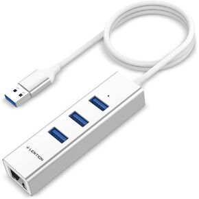 LENTION 3-Port USB 3.0 Hub with Gigabit Ethernet Adapter Compatible MacBook Air/Pro (Previous Generation), iMac, Surface, Chromebook, More Type A Laptops - Ultra Slim (CB-H23s-0.5M, Silver)