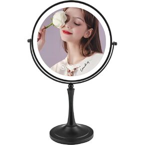 SLIMOON 10" Large Makeup Mirror with Lights, 1X/10X Magnifying Vanity Mirror with 3 Colors Dimmable Lightning, 96 LED Lights, 360°Rotation Double Sided Standing Desk Mirror