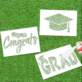 Kolldenn 3 Pcs Graduation Yard Stencils Happy Graduation Stencil Template Graduation Hat and Diploma Reusable Painting Wall Stencils for Craft DIY