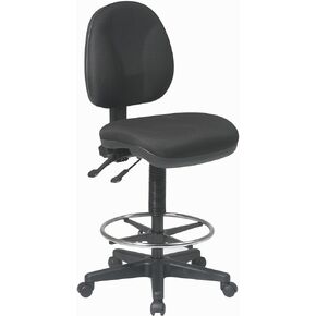 Office Star DC Series Deluxe Ergonomic Adjustable Padded Drafting Chair with 18.5 Inch Chromed Footring and Dual Wheel Carpet Casters, Icon Black Fabric