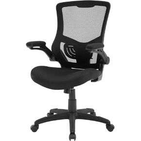 FDW Drafting Chair Mid-Back Mesh Tall Office Chair with Flip-Up Arms Desk Chair with Ergonomic Lumbar Support Foot Ring (Black, Office Chair)