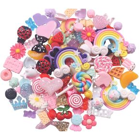 YAKA 50Pieces Mix Flat Backs Resin Embellishments Scrapbooking Supplies DIY Crafts Applique Flatback Embellishments Art Decorations Slime Charms