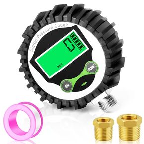 MEANLIN MEASURE 0-100Psi 1/4" NPT Digital Pressure Gauge with Rubber Protective Cover，Lower Mount，Accuracy 1%，Resolution 0.1psi, with 1/8" x 1/4" NPT and 1/8" x 3/8" NPT Hex Bushing