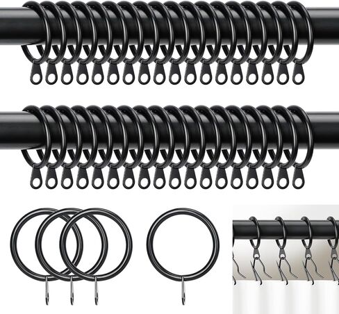 40Pcs Metal Curtain Rings Curtain Drapery Rings and 40Pcs Curtain Pin Hooks Curtain Drapery Hooks Drapery Pins Black Drapery Rings Curtain Hanging Rings, 30MM/1.18Inch Internal Diameter in Saudi Arabia
