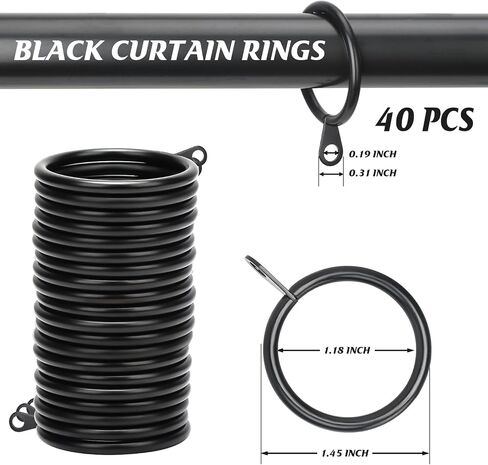 40Pcs Metal Curtain Rings Curtain Drapery Rings and 40Pcs Curtain Pin Hooks Curtain Drapery Hooks Drapery Pins Black Drapery Rings Curtain Hanging Rings, 30MM/1.18Inch Internal Diameter in Saudi Arabia