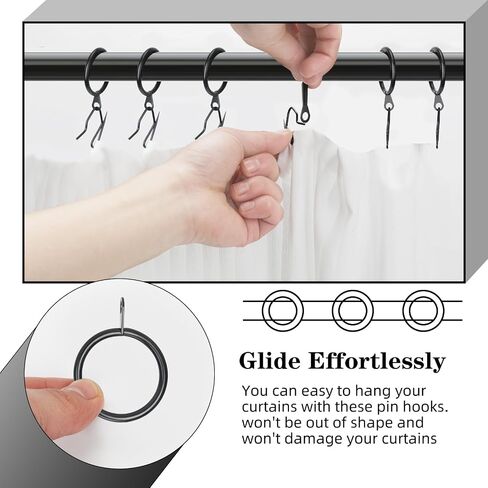 40Pcs Metal Curtain Rings Curtain Drapery Rings and 40Pcs Curtain Pin Hooks Curtain Drapery Hooks Drapery Pins Black Drapery Rings Curtain Hanging Rings, 30MM/1.18Inch Internal Diameter in Saudi Arabia