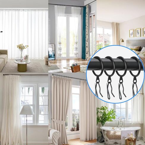 40Pcs Metal Curtain Rings Curtain Drapery Rings and 40Pcs Curtain Pin Hooks Curtain Drapery Hooks Drapery Pins Black Drapery Rings Curtain Hanging Rings, 30MM/1.18Inch Internal Diameter in Saudi Arabia