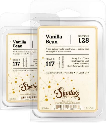 مجموعة شمع الفانيليا من شركة Shortie's Candle Company - تركيبة 117-2 معطرة للغاية، 3 أونصة. ألواح (إجمالي 6 أونصة) - مصنوعة من الزيوت الطبيعية - مجموعة مكعبات معطرات الهواء للمخبوزات والأطعمة in Saudi Arabia