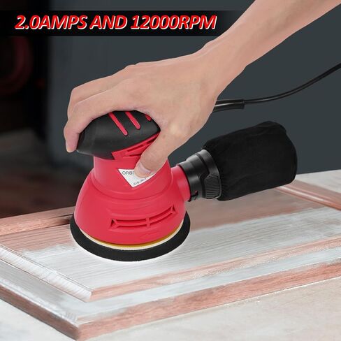 ماكينة صنفرة بمسار عشوائي مقاس 5 بوصات من Lepmerk، 12 ورقة من ورق الصنفرة 240 وات/2.0 أمبير 12000 دورة في الدقيقة، ماكينة صنفرة دائرية عالية الأداء لإزالة الغبار في الأعمال الخشبية بما في ذلك أكياس إزالة الغبار in Kuwait