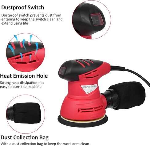 ماكينة صنفرة بمسار عشوائي مقاس 5 بوصات من Lepmerk، 12 ورقة من ورق الصنفرة 240 وات/2.0 أمبير 12000 دورة في الدقيقة، ماكينة صنفرة دائرية عالية الأداء لإزالة الغبار في الأعمال الخشبية بما في ذلك أكياس إزالة الغبار in Kuwait