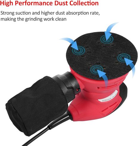 ماكينة صنفرة بمسار عشوائي مقاس 5 بوصات من Lepmerk، 12 ورقة من ورق الصنفرة 240 وات/2.0 أمبير 12000 دورة في الدقيقة، ماكينة صنفرة دائرية عالية الأداء لإزالة الغبار في الأعمال الخشبية بما في ذلك أكياس إزالة الغبار in Kuwait