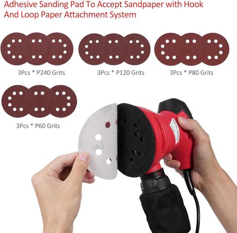 ماكينة صنفرة بمسار عشوائي مقاس 5 بوصات من Lepmerk، 12 ورقة من ورق الصنفرة 240 وات/2.0 أمبير 12000 دورة في الدقيقة، ماكينة صنفرة دائرية عالية الأداء لإزالة الغبار في الأعمال الخشبية بما في ذلك أكياس إزالة الغبار in Kuwait