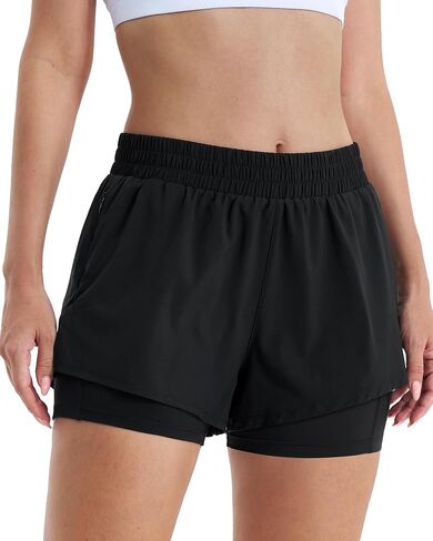 Stelle Women's 2 in 1 Running Shorts Athletic Workout Gym Shorts High Waisted Shorts with Liner Zipper Pockets in Saudi Arabia