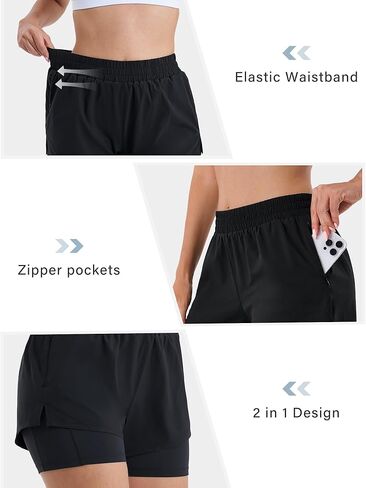 Stelle Women's 2 in 1 Running Shorts Athletic Workout Gym Shorts High Waisted Shorts with Liner Zipper Pockets in Saudi Arabia
