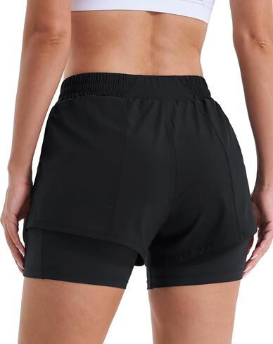 Stelle Women's 2 in 1 Running Shorts Athletic Workout Gym Shorts High Waisted Shorts with Liner Zipper Pockets in Saudi Arabia