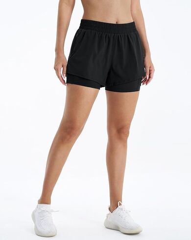 Stelle Women's 2 in 1 Running Shorts Athletic Workout Gym Shorts High Waisted Shorts with Liner Zipper Pockets in Saudi Arabia