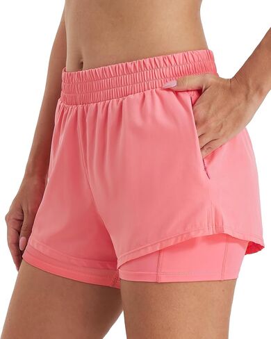 Stelle Women's 2 in 1 Running Shorts Athletic Workout Gym Shorts High Waisted Shorts with Liner Zipper Pockets in Saudi Arabia
