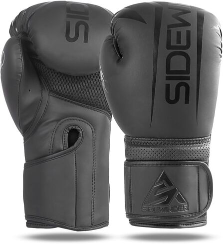 Sidewinder Boxing Gloves for Men & Women, Boxing Training Gloves, Kickboxing Gloves, Sparring Punching Gloves, Matte Leather Heavy Bag Workout Gloves for Boxing, Kickboxing, Muay Thai, MMA | Black in Kuwait