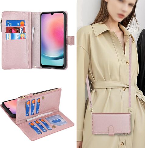 حافظة هاتف Samsung Galaxy A25 5G من Jaorty مع حامل بطاقات للنساء، حافظة كروس لهاتف Samsung Galaxy A25 مع حزام حبل، حافظة جلدية مغناطيسية بجيب بسحاب، أزرق in Kuwait